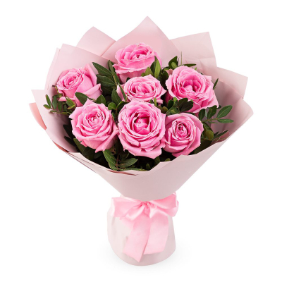 Букет из розовых роз с фисташкой – нежность в каждом лепестке Цивильск Чувашская Республика