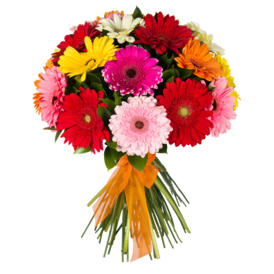 Букет «Мамба» – взрыв красок из оранжевых, лиловых и розовых гербер Цивильск Чувашская Республика