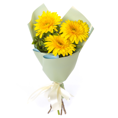 Яркий букет из 3 жёлтых гербер – частичка солнечного света Цивильск Чувашская Республика